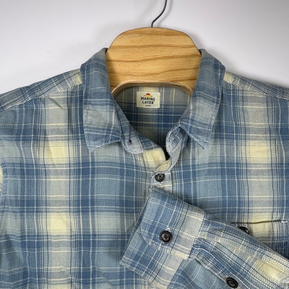 Marine Layer Men's Button Up Flannel Blue White Gorpcore Outdoors Sz Marge